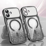 ウェービーフレームスター ダイヤモンド電気めっきTPUグリッターマグネットフォンケース、iPhone 17 Pro Max用、iPhone 17 Pro用、iPhone 17用、iPhone 16 Pro Max用、iPhone 16 Pro用、iPhone 16用