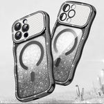 ウェービーフレームスター ダイヤモンド電気めっきTPUグリッターマグネットフォンケース、iPhone 17 Pro Max用、iPhone 17 Pro用、iPhone 17用、iPhone 16 Pro Max用、iPhone 16 Pro用、iPhone 16用