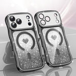 ウェービーフレームスター ダイヤモンド電気めっきTPUグリッターハート磁気フォンケース、iPhone 17 Pro Max用、iPhone 17 Pro用、iPhone 17用、iPhone 16 Pro Max用、iPhone 16 Pro用、iPhone 16用