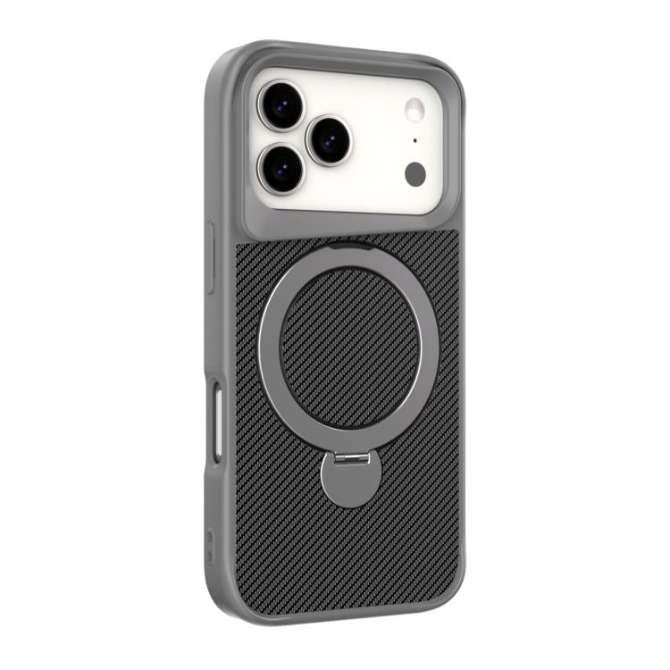カーボンファイバー質感360 MagSafeホルダーフォンケース、iPhone 17 Pro Max用
