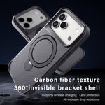 カーボンファイバー質感360 MagSafeホルダーフォンケース、iPhone 17 Pro Max用