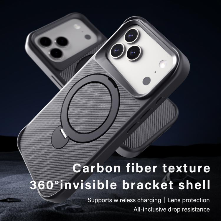 カーボンファイバー質感360 MagSafeホルダーフォンケース、iPhone 17 Pro Max用