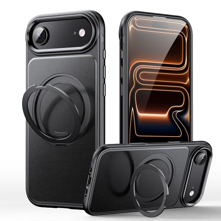 レザー質感360度回転磁気ホルダーフォンケース、iPhone 17 Pro Max用、iPhone 17 Pro用、iPhone 17用、iPhone Air用、iPhone 16 Pro Max用、iPhone 16 Pro用、iPhone 16 Plus用、iPhone 16用