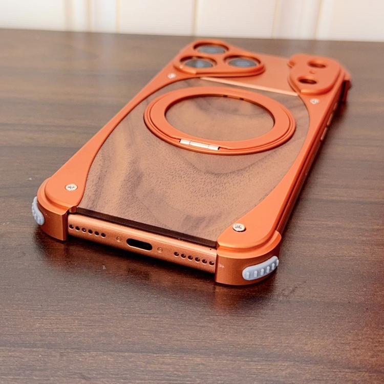 ウォールナットメタルフレームレス360度回転ホルダーマグセーフフォンケース、iPhone 17 Pro Max用、iPhone 17 Pro用