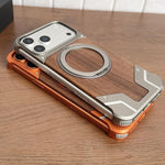 アーマー クルミ材 メタルフレームレス 360度回転ホルダー 磁気スマホケース、iPhone 17 Pro Max用、iPhone 17 Pro用