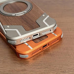 アーマー クルミ材 メタルフレームレス 360度回転ホルダー 磁気スマホケース、iPhone 17 Pro Max用、iPhone 17 Pro用