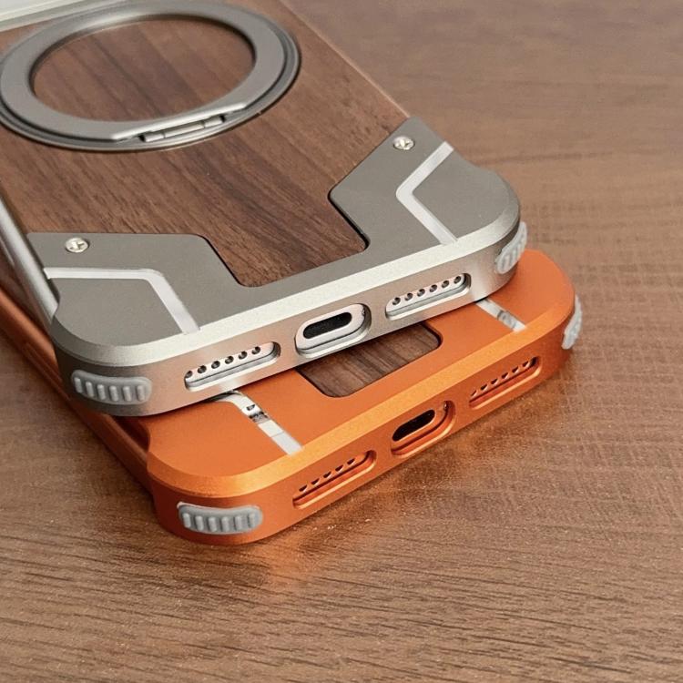 アーマー クルミ材 メタルフレームレス 360度回転ホルダー 磁気スマホケース、iPhone 17 Pro Max用、iPhone 17 Pro用
