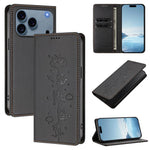 かわいい猫の型押し 磁気 RFID ヴィーガンレザー スマホケース、iPhone 17e / 16e用、iPhone 17 Pro Max用、iPhone 17 Pro用、iPhone 17用