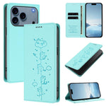かわいい猫の型押し 磁気 RFID ヴィーガンレザー スマホケース、iPhone 17e / 16e用、iPhone 17 Pro Max用、iPhone 17 Pro用、iPhone 17用