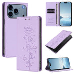 かわいい猫の型押し 磁気 RFID ヴィーガンレザー スマホケース、iPhone 17e / 16e用、iPhone 17 Pro Max用、iPhone 17 Pro用、iPhone 17用