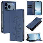 かわいい猫の型押し 磁気 RFID ヴィーガンレザー スマホケース、iPhone 17e / 16e用、iPhone 17 Pro Max用、iPhone 17 Pro用、iPhone 17用