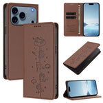 かわいい猫の型押し 磁気 RFID ヴィーガンレザー スマホケース、iPhone 17e / 16e用、iPhone 17 Pro Max用、iPhone 17 Pro用、iPhone 17用