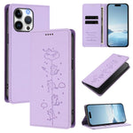 かわいい猫の型押し磁気RFIDヴィーガンレザーフォンケース iPhone Air用、iPhone 16 Pro Max用、iPhone 16 Pro用、iPhone 16 Plus用