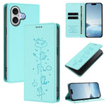 かわいい猫の型押し磁気RFIDヴィーガンレザーフォンケース iPhone Air用、iPhone 16 Pro Max用、iPhone 16 Pro用、iPhone 16 Plus用