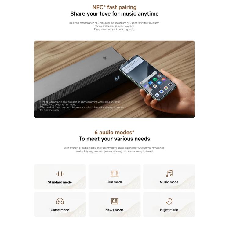 Original Xiaomi Soundbar 2.0 for TV and PC Support NFC Connection, US Plug