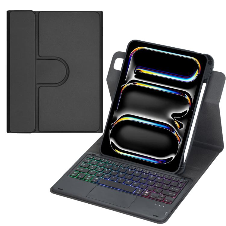 360度回転バックライト付きBluetoothキーボードレザータブレットケース、タッチパッド付き、iPad Pro 11 2025 / 2024対応、iPad 2025 / 2022対応、iPad Air 11 2025 / iPad Pro 11 2022対応、iPad 10.2 2021 / 2019 / iPad Air 3対応