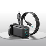 JOYROOM JR-TG10 65W GaN デュアルType-C、USB 3ポート充電器 Type-C to Type-Cケーブル付き EUプラグ、UKプラグ