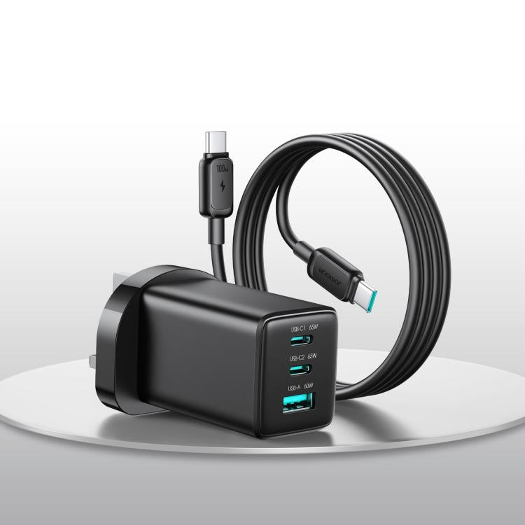 JOYROOM JR-TG10 65W GaN デュアルType-C、USB 3ポート充電器 Type-C to Type-Cケーブル付き EUプラグ、UKプラグ