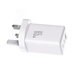 JOYROOM JR-TG10 65W GaN デュアルType-C、USB 3ポート充電器 Type-Cから8ピンケーブル付き、UKプラグ