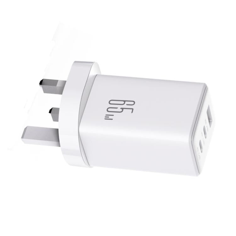 JOYROOM JR-TG10 65W GaN デュアルType-C、USB 3ポート充電器 Type-Cから8ピンケーブル付き、UKプラグ
