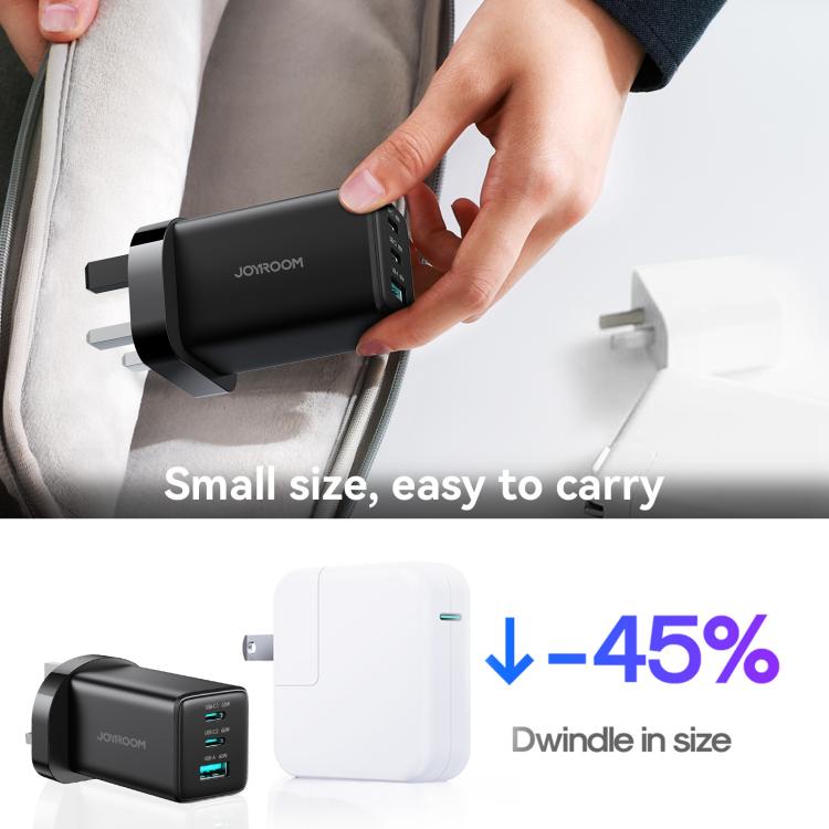 JOYROOM JR-TG10 65W GaN デュアルType-C、USB 3ポート充電器 Type-Cから8ピンケーブル付き、UKプラグ