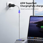 JOYROOM JR-TG10 65W GaN デュアルType-C、USB 3ポート充電器 Type-Cから8ピンケーブル付き、UKプラグ