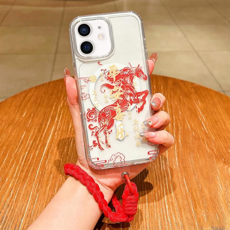 馬年アクリル磁気フルカバリースマホケースストラップ付き、iPhone 13用、iPhone 12用、iPhone 12 Pro Max用、iPhone 12 Pro用