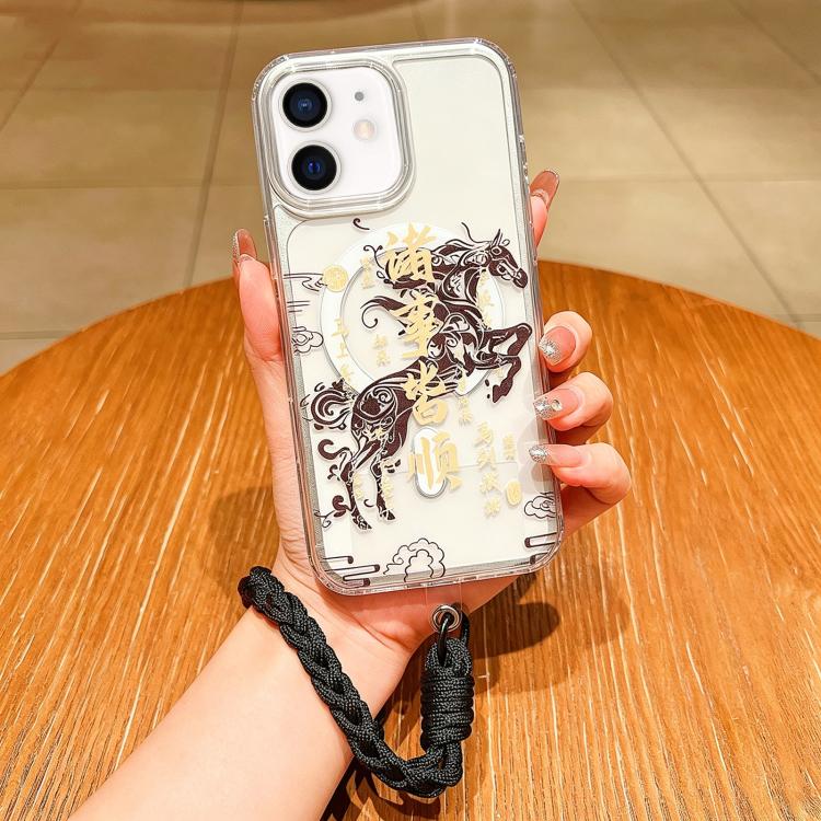 馬年アクリル磁気フルカバリースマホケースストラップ付き、iPhone 13用、iPhone 12用、iPhone 12 Pro Max用、iPhone 12 Pro用
