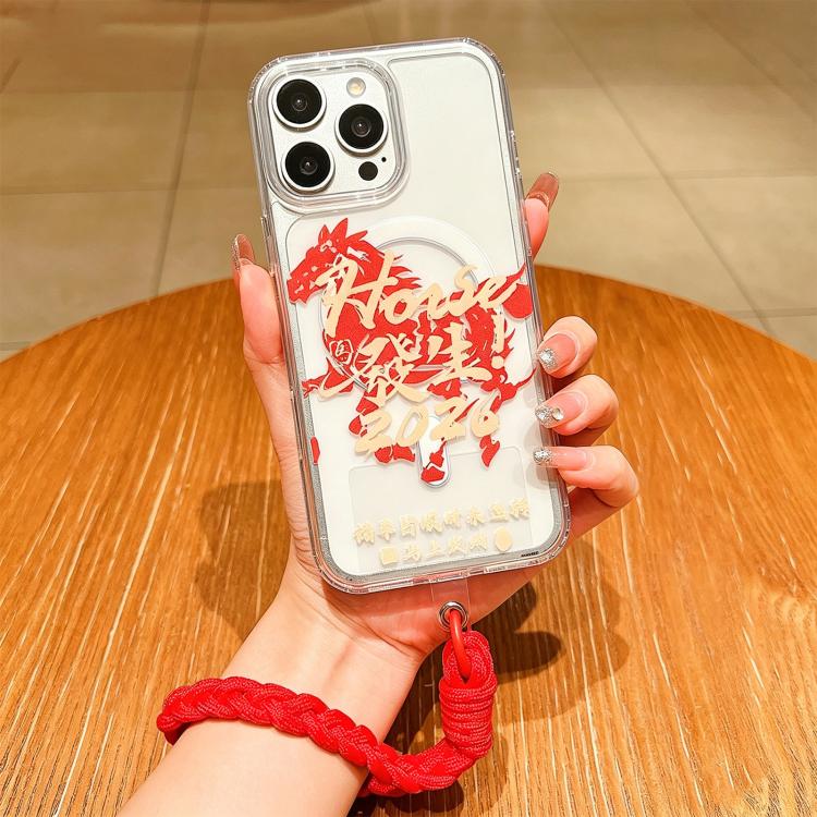 馬年アクリル磁気フルカバリースマホケースストラップ付き、iPhone 13用、iPhone 12用、iPhone 12 Pro Max用、iPhone 12 Pro用