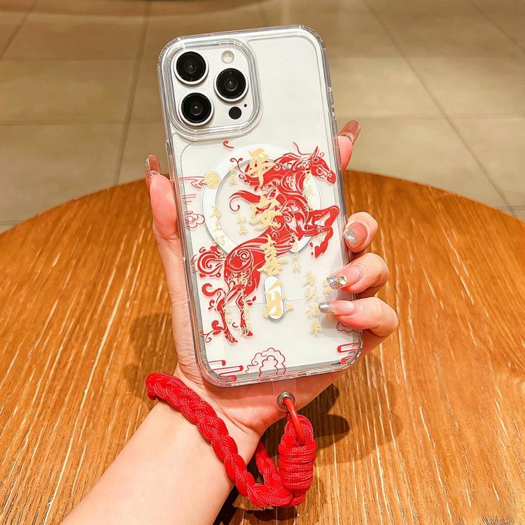 馬年アクリル磁気フルカバリースマホケースストラップ付き、iPhone 13用、iPhone 12用、iPhone 12 Pro Max用、iPhone 12 Pro用