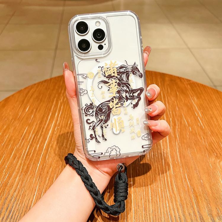 馬年アクリル磁気フルカバリースマホケースストラップ付き、iPhone 13用、iPhone 12用、iPhone 12 Pro Max用、iPhone 12 Pro用