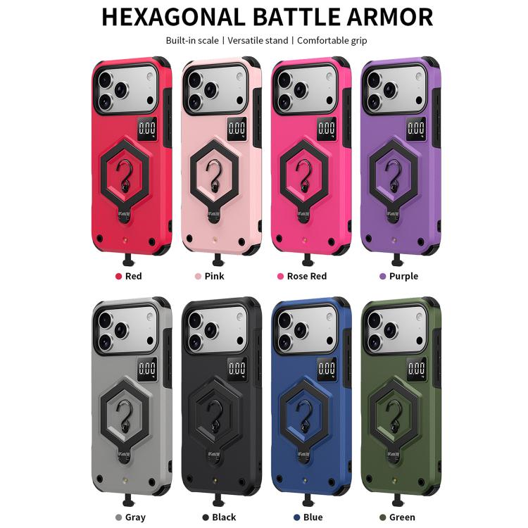六角形アーマー磁気ホルダー付き計量スケールスマホケース、iPhone 17 Pro Max用、iPhone 17 Pro用、iPhone 17用、iPhone Air用、iPhone 16 Pro Max用、iPhone 16 Pro用