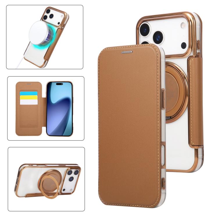 超薄型回転ホルダー 磁気メッキ ヴィーガンレザー スマホケース、iPhone 17e / 16e用、iPhone 17 Pro Max用、iPhone 17 Pro用、iPhone 17用、iPhone Air用、iPhone 16 Pro Max用
