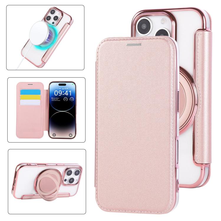 超薄型回転ホルダー 磁気メッキ ヴィーガンレザー スマホケース、iPhone 16 Pro用、iPhone 16 Plus用、iPhone 16用、iPhone 15 Pro Max用、iPhone 15 Pro用、iPhone 15 Plus / 14 Plus用