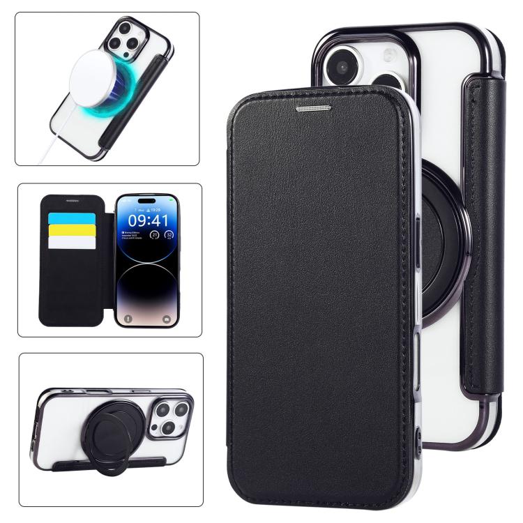 超薄型回転ホルダー 磁気メッキ ヴィーガンレザー スマホケース、iPhone 16 Pro用、iPhone 16 Plus用、iPhone 16用、iPhone 15 Pro Max用、iPhone 15 Pro用、iPhone 15 Plus / 14 Plus用