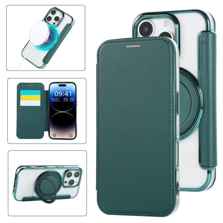 超薄型回転ホルダー 磁気メッキ ヴィーガンレザー スマホケース、iPhone 16 Pro用、iPhone 16 Plus用、iPhone 16用、iPhone 15 Pro Max用、iPhone 15 Pro用、iPhone 15 Plus / 14 Plus用