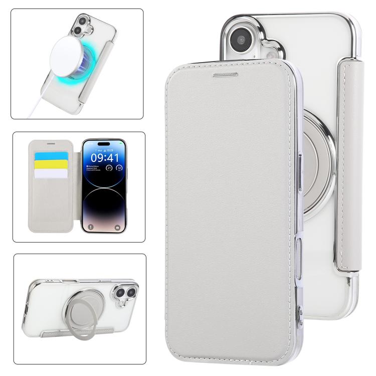 超薄型回転ホルダー 磁気メッキ ヴィーガンレザー スマホケース、iPhone 16 Pro用、iPhone 16 Plus用、iPhone 16用、iPhone 15 Pro Max用、iPhone 15 Pro用、iPhone 15 Plus / 14 Plus用
