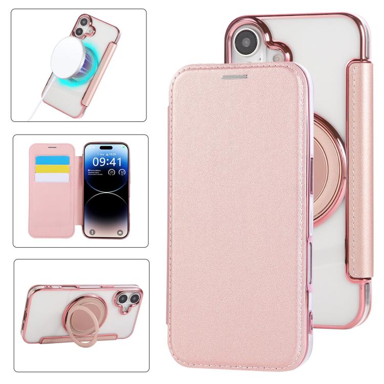 超薄型回転ホルダー 磁気メッキ ヴィーガンレザー スマホケース、iPhone 16 Pro用、iPhone 16 Plus用、iPhone 16用、iPhone 15 Pro Max用、iPhone 15 Pro用、iPhone 15 Plus / 14 Plus用