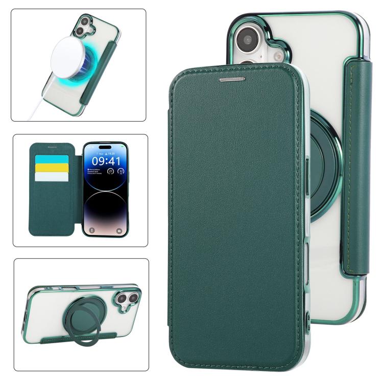 超薄型回転ホルダー 磁気メッキ ヴィーガンレザー スマホケース、iPhone 16 Pro用、iPhone 16 Plus用、iPhone 16用、iPhone 15 Pro Max用、iPhone 15 Pro用、iPhone 15 Plus / 14 Plus用