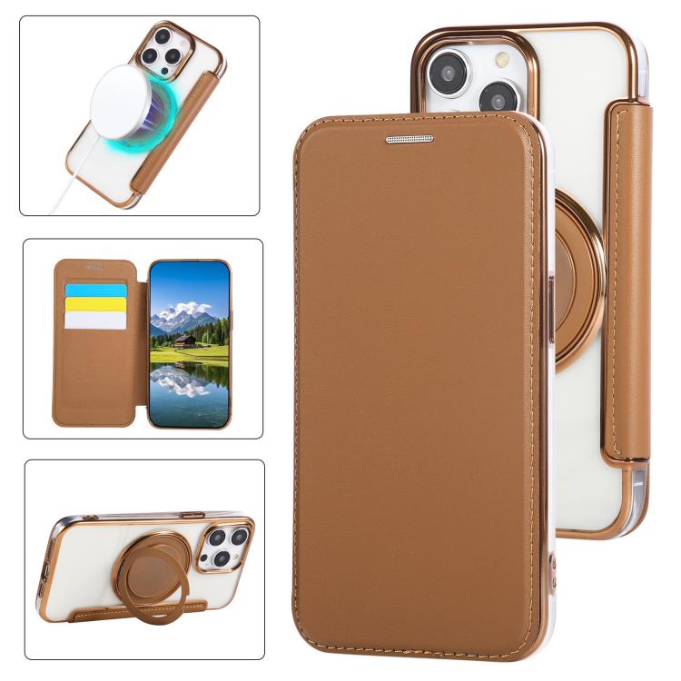 超薄型回転ホルダー 磁気メッキ ヴィーガンレザー スマホケース、iPhone 16 Pro用、iPhone 16 Plus用、iPhone 16用、iPhone 15 Pro Max用、iPhone 15 Pro用、iPhone 15 Plus / 14 Plus用