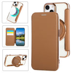 超薄型回転ホルダー 磁気メッキ ヴィーガンレザー スマホケース、iPhone 16 Pro用、iPhone 16 Plus用、iPhone 16用、iPhone 15 Pro Max用、iPhone 15 Pro用、iPhone 15 Plus / 14 Plus用