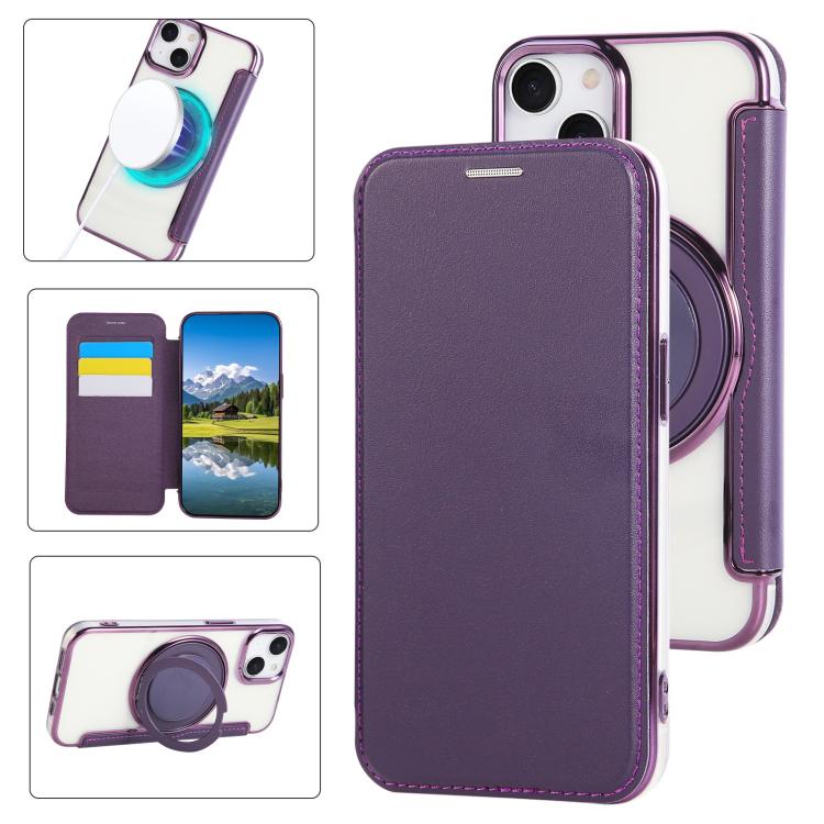 超薄型回転ホルダーマグネットメッキヴィーガンレザー携帯ケース、iPhone 15用、iPhone 14 / 13用、iPhone 14 Pro用、iPhone 14 Pro Max用、iPhone 13 Pro Max用、iPhone 13 Pro用