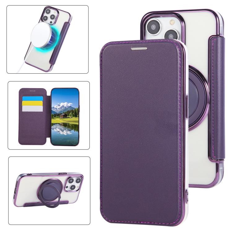 超薄型回転ホルダーマグネットメッキヴィーガンレザー携帯ケース、iPhone 15用、iPhone 14 / 13用、iPhone 14 Pro用、iPhone 14 Pro Max用、iPhone 13 Pro Max用、iPhone 13 Pro用
