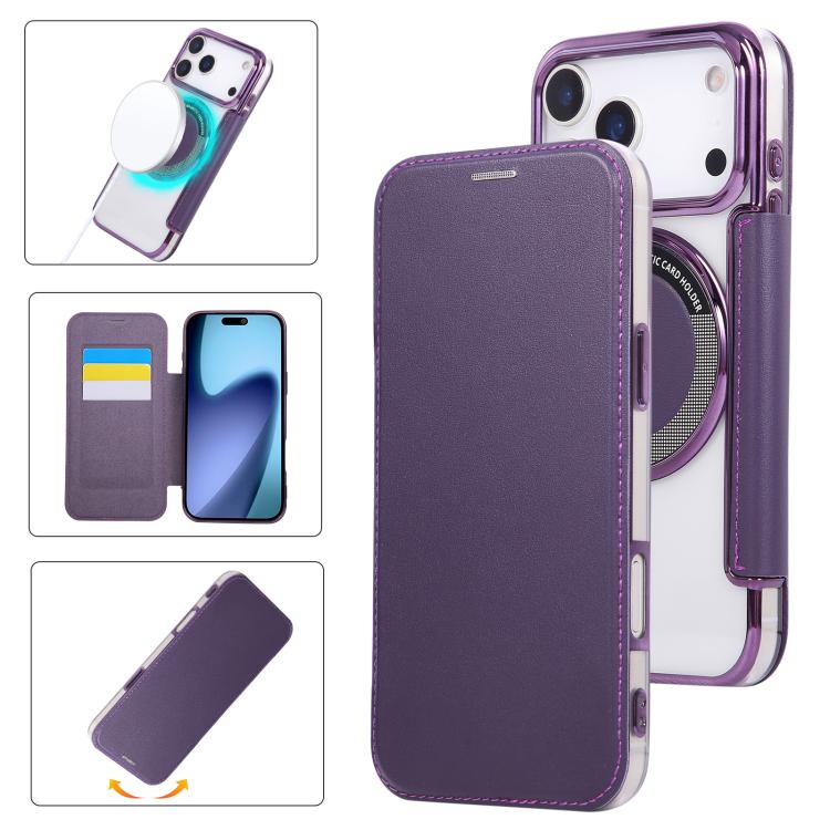 超薄型磁気メッキ ヴィーガンレザー スマホケース、iPhone 17 Pro Max用、iPhone 17 Pro用、iPhone 17用、iPhone Air用、iPhone 16e用、iPhone 16 Pro Max用