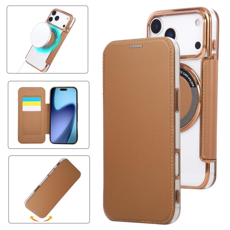 超薄型磁気メッキ ヴィーガンレザー スマホケース、iPhone 17 Pro Max用、iPhone 17 Pro用、iPhone 17用、iPhone Air用、iPhone 16e用、iPhone 16 Pro Max用