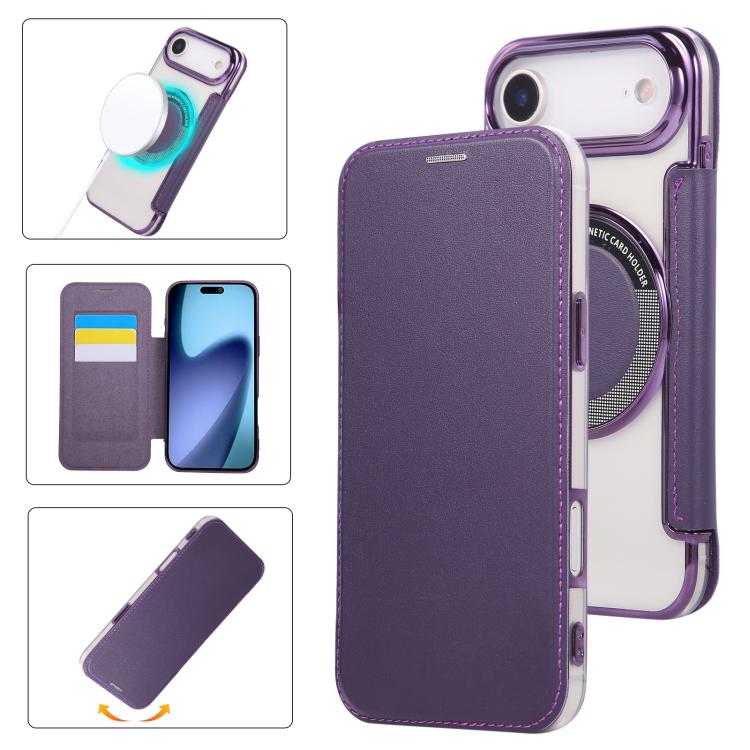 超薄型磁気メッキ ヴィーガンレザー スマホケース、iPhone 17 Pro Max用、iPhone 17 Pro用、iPhone 17用、iPhone Air用、iPhone 16e用、iPhone 16 Pro Max用