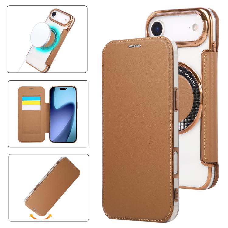 超薄型磁気メッキ ヴィーガンレザー スマホケース、iPhone 17 Pro Max用、iPhone 17 Pro用、iPhone 17用、iPhone Air用、iPhone 16e用、iPhone 16 Pro Max用