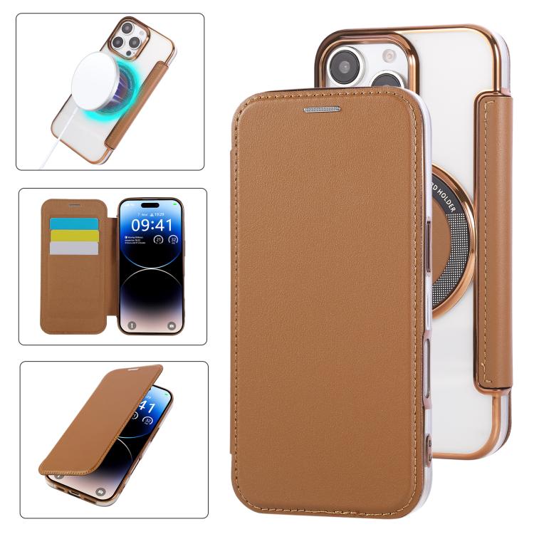 超薄型磁気メッキ ヴィーガンレザー スマホケース、iPhone 16 Pro用、iPhone 16 Plus用、iPhone 16用、iPhone 15 Pro Max用、iPhone 15 Pro用、iPhone 15 Plus / 14 Plus用
