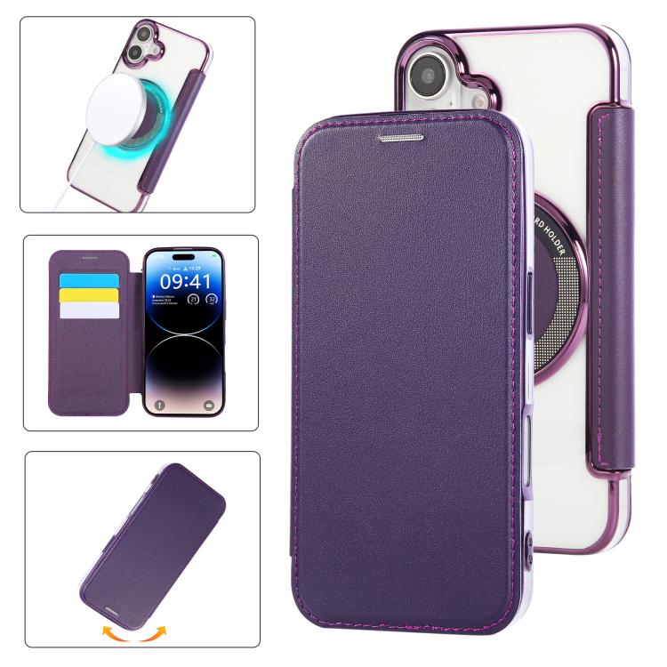 超薄型磁気メッキ ヴィーガンレザー スマホケース、iPhone 16 Pro用、iPhone 16 Plus用、iPhone 16用、iPhone 15 Pro Max用、iPhone 15 Pro用、iPhone 15 Plus / 14 Plus用