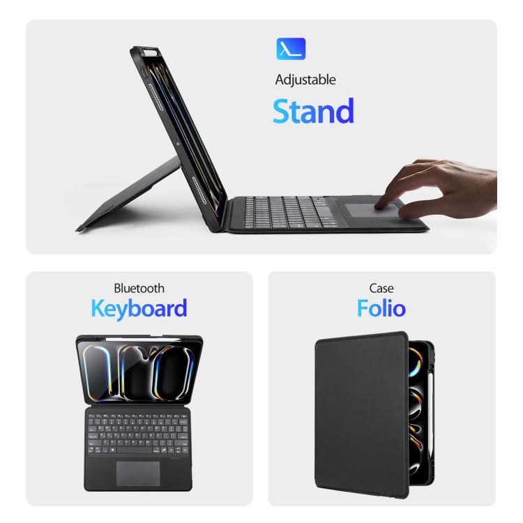 DUX DUCIS DKシリーズバックライト磁気ワイヤレスキーボードヴィーガンレザータブレットケース、iPad Pro 13 2025 / 2024対応、iPad Pro 11 2025 / 2024対応、iPad 2025 / 2022対応、iPad Air 11 2025 / 2024対応、iPad Air 13 2025 / 2024対応